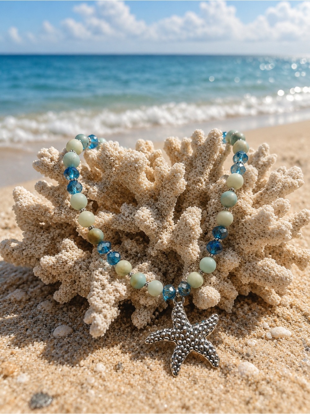 🆕❤️🍁Amazonite & Crystal Starfish Pendant Necklace - Women